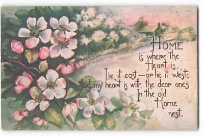 Home is where the Heart is flower scene colorful art VTG Postcard ME2.