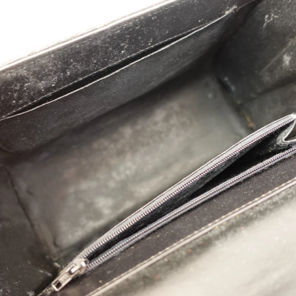 Vintage Shark Skin Flap Handbag Medium Black 50s Structured Solid Leather Japan - Image 4 of 4