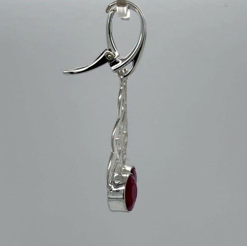 925 Sterling Silver - Red Oval Ruby Celtic Leverback Earrings - Lever back - Picture 7 of 7