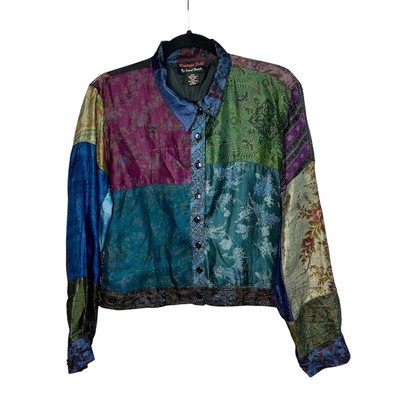 Vintage Silk by Sacred Threads Cropped Patchwork Lightweight Jacket Shacket