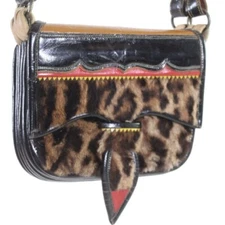 VTG Antioquia JERICO leather accordion cross body bag spotted cat Purse MCM