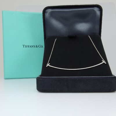 Tiffany & Co 18kt White Gold T Smile Pendant with Diamonds Large