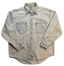 Vintage 90s Levis Washed Blue Denim Jean Work Chore Metal Button Shirt Men s XL