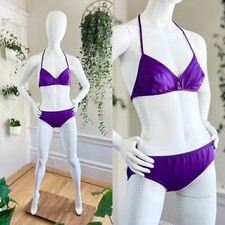 Vintage 1970s Bikini 70s Purple Two Piece Swimsuit Halter Low Rise Bathing Suit