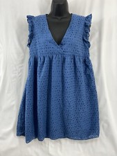 Fashion Classic Collection Women's Size L Blue Lace Lined Pullover Short Dress