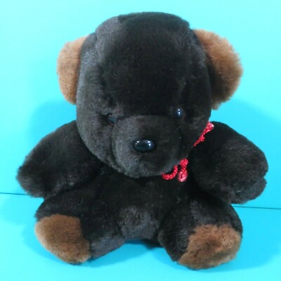 Eden Teddy Bear Dark Brown 8" Plush Stuffed Animal Toy Vintage Red Cord ...