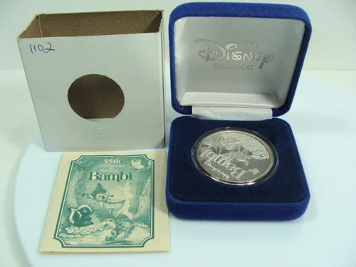 NRFB Disney Bambi 55th Anniv 1oz .999 Silver Proof Round Medal Coin 1200 Mintage
