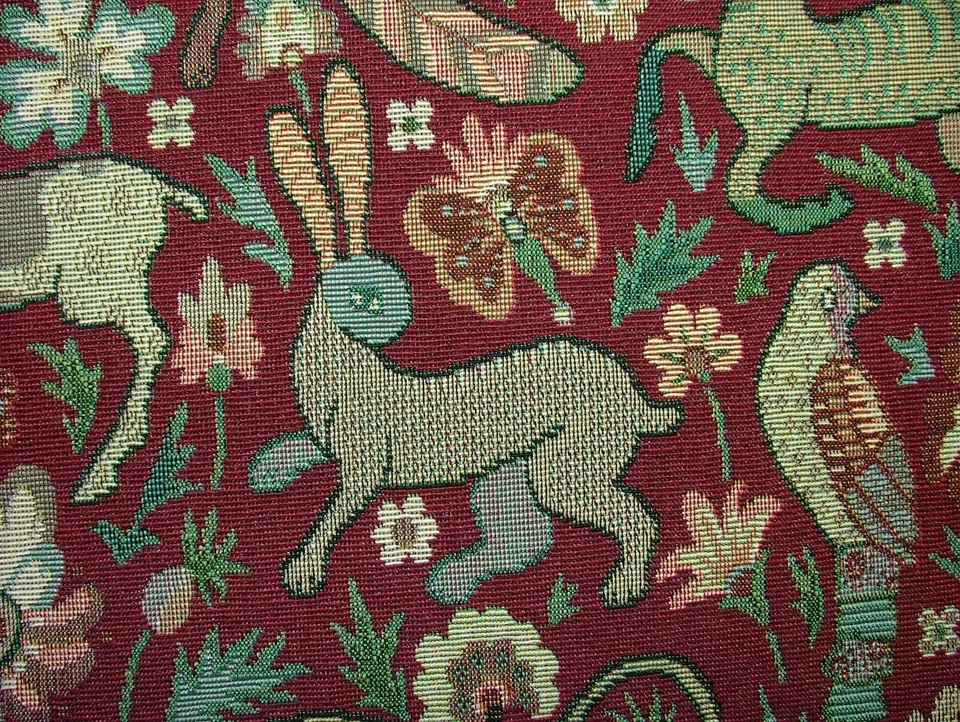 Tissu De Rideau En Tapisserie Tudor Forêt Bordeaux Coussins Nappe - Photo 3/4