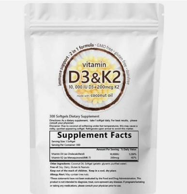 Vitamin D3 10000 iu Plus K2 (MK-7) 200 mcg, 300 Virgin Coconut Oil Softgels