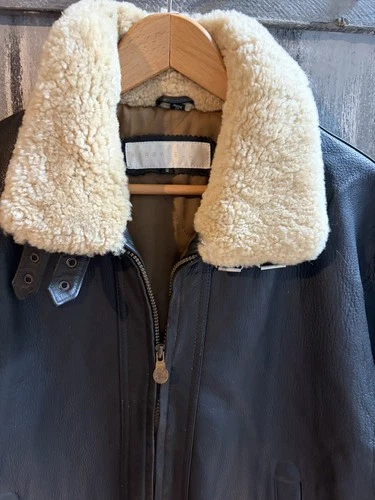 Vintage Perry Ellis Aviator Leather Jacket Mens Large sheepskin Collar image 3