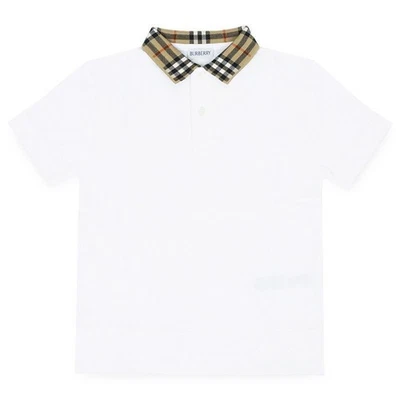 Burberry Kids Checked Collar Neck PK Short Sleeve (White) 8105571 152161077 [P] - Photo 1/4