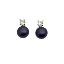 Pearl Earrings with Faux Diamond Stud Sterling Silver Cultured Freshwater Pearls