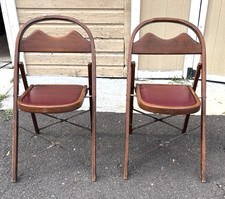 Vintage Mid Century Adirondack Bentwood Wooden Folding Chairs Red Seat