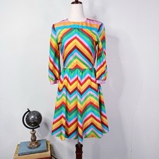 Valentino Multicolor Chevron Silk Dress 40 NWT Vibrant Rainbow Mini Fit Flare