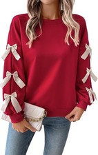 Sweatshirt for Women Long Sleeve Crewneck Valentines Sweatshirts with Bows Cute
