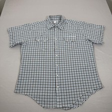 Rockmount Ranch Wear Shirt Mens Large Blue Sawtooth Pearl Snap Western Cowboy