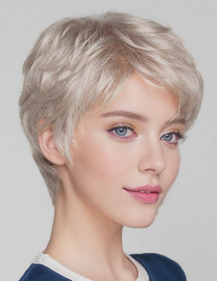 Swiking Short Pixie Cut Blonde Mix Grey Wigs for White Women Fluffy Synthetic