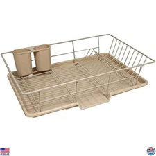 Sweet Home Collection 3-Piece Dish Drainer Rack Set with Drying Board, Taupe