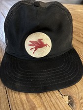 Mobil Gas Oil Red Pegasus Logo Mesh Trucker  W Hard Hat Insert Retro Logo
