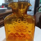 Vintage Blenko Amber Hobnail Bubble Glass Double Spout Water Bottle Pitcher