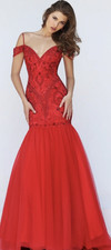 Sherri Hill 50212 Red Beaded Off-Shoulder Mermaid Dress Size 4