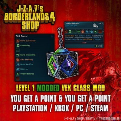 Borderlands 4  MODDED LEVEL 1 VEX CLASS MOD INSANE 7 SKILLS +1  PC-PS-XBOX 