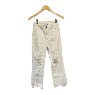  RISEN White Distressed Raw Hem Jeans Size 1/25 High Rise Stretch Denim