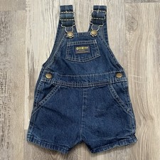 Vintage Oshkosh Shortalls Vestbak Overalls 12 MOS Dark Denim Shorts USA Snap