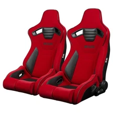 BRAUM Red Jacquard Cloth ELITE-R Racing Seats w/ Black Stitches & Piping -Pair