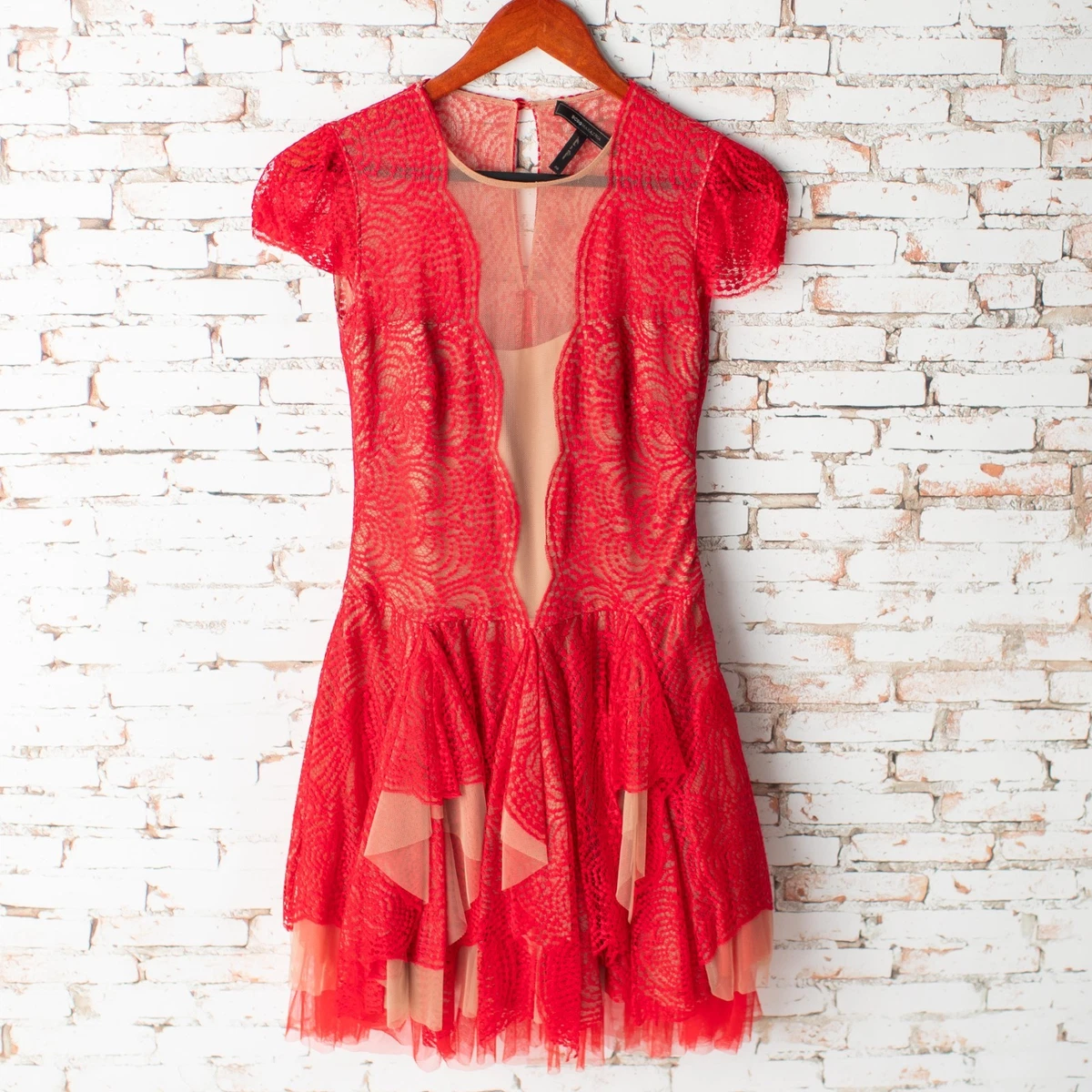 bcbgmaxazria red lace dress Lace & Jersey Gown