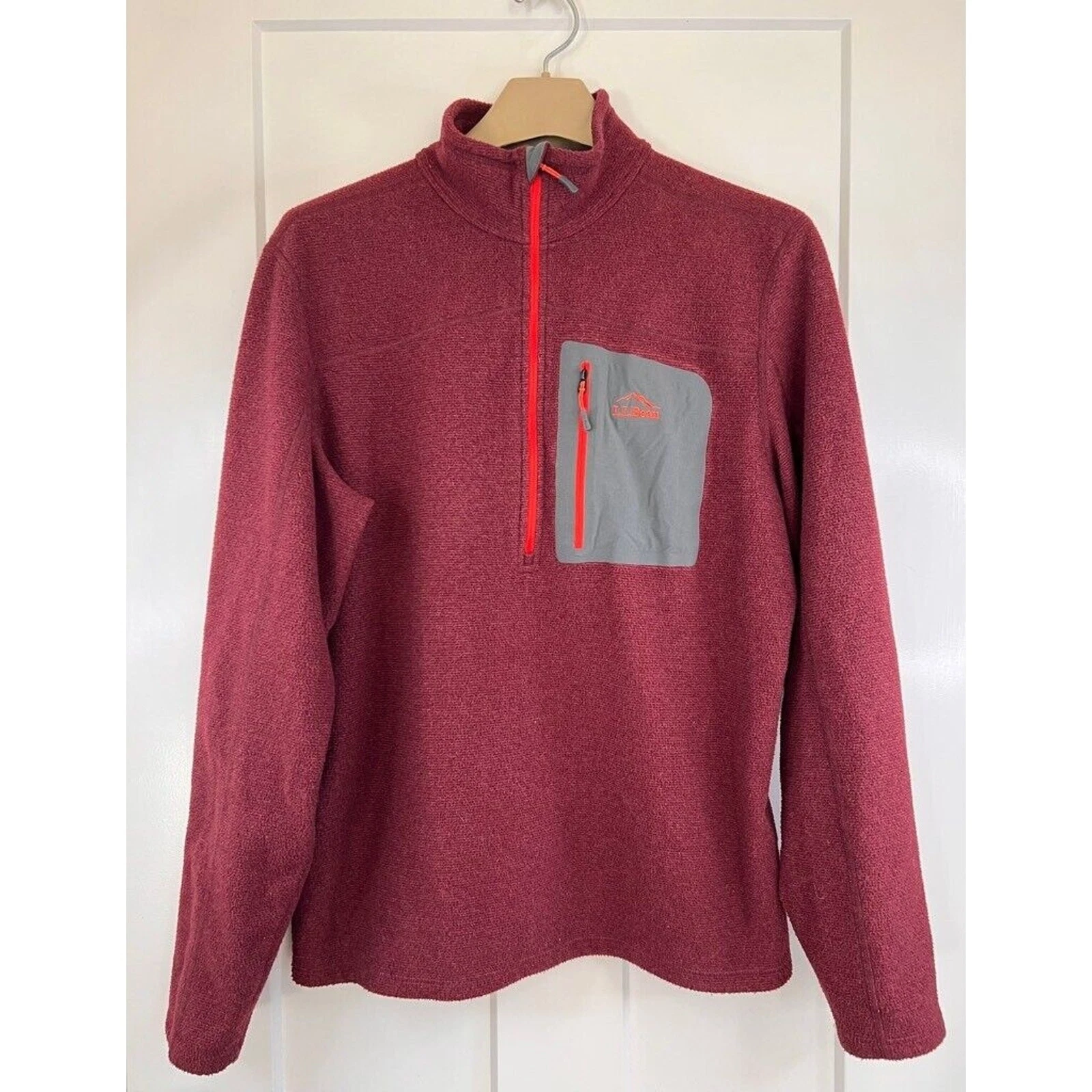 L.L. Bean Trail Fleece Jacket Men's LARGE Red Marled Half Zip Pullover Pocket
