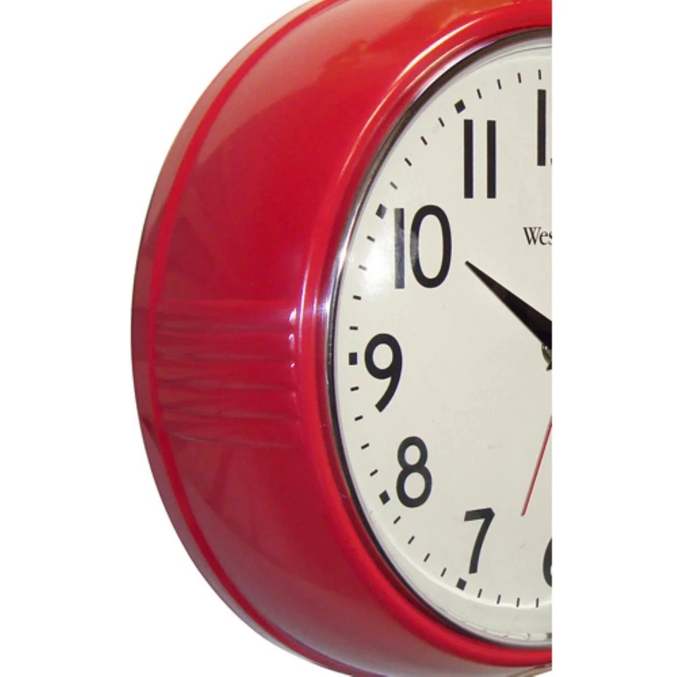 Westclox 9.5" Rojo Retro Lente de Vidrio Convexo Analógico Cuarzo Reloj de Pared Preciso Foto 2 de 2
