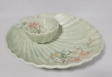 Vtg Scallop Shell Chip & Dip Set 80s Peach Teal Mermaidcore Shrimp Cocktail