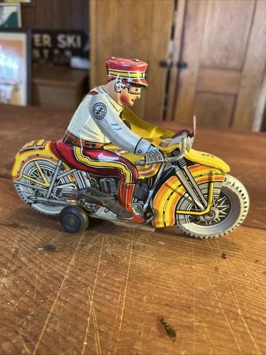 Original Vintage Marx Wind Up Tin Litho Motorcycle Cop Policeman ~ Working!