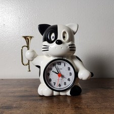 Vintage Rhythm Cat Talking Alarm Clock Japan Tested Works Yellowed Quartz