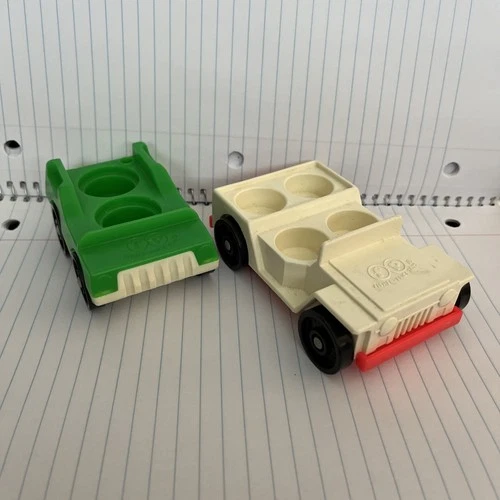 Vintage Fisher Price Little People 4 Seater Jeep Red White Car & 2 Seater Car