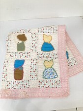 Vintage Girl Sue Bonnet Sunbonnet Crib Baby Quilt 42x38 Handmade Feedsack