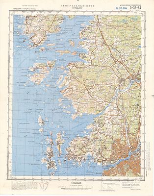Russian Soviet Military Topographic Map - GOTEBORG (Sweden) 1:100 000, REPRINT