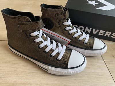 Girls GOLD Glitter CONVERSE ALL STAR HI Pumps (uk2) UK