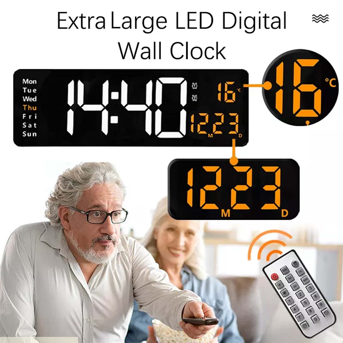 16 Modern Big LED Digital Wall Desk Clock Calendar Temperature 16 modern big led digital wall desk clock calendar temperature