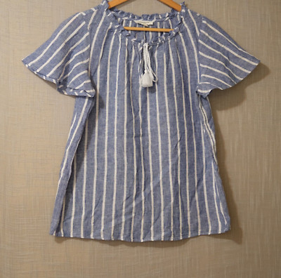 NWT! Beach Lunch Lounge Oversized Stripe Shirt Linen/Cotton Women's S #H51-25