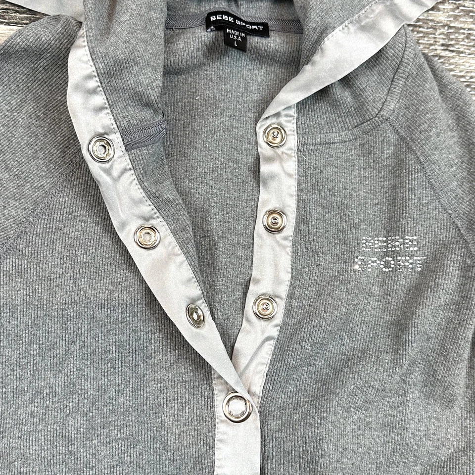 Bebe Mujer Talla L Acanalada Recortada Completa A Presión Sudadera con Capucha Top Corta Chaqueta Camisa Foto 4 de 4