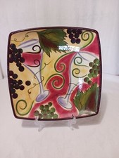 PLATO DECORATIVO PINTADO A MANO JARDÍN VINO ARTE ARCILLA, 10,75 PULGADAS,