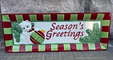 Fitz and Floyd Yuletide Kitten - Season's Greetings- Elongated Cookie Plate/Tray