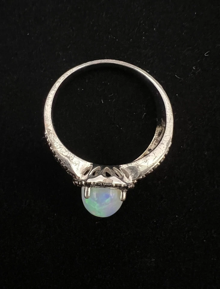 Кольцо из чистого серебра с овальным эфиопским опалом и черной шпинелью размер 11,5 - Изображение 4 из 4