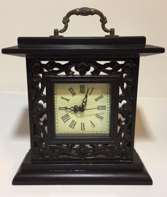 Drawer Pull Table Shelf Mantle Square Box Clock Dark Wood Laser Cut Floral Dsign