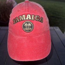 Jamaica Gold/Black w Palm Tree Circle Logo Washed Red Hat Cap Hook Loop Small