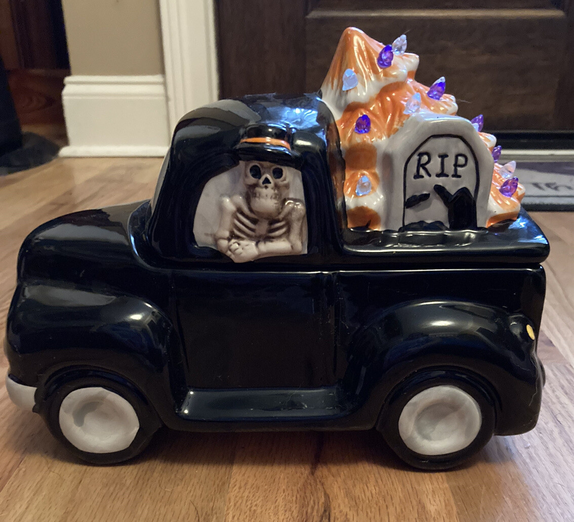 Mr Christmas Halloween Spooky Cookie Jar Black Truck Skeleton Tree eBay