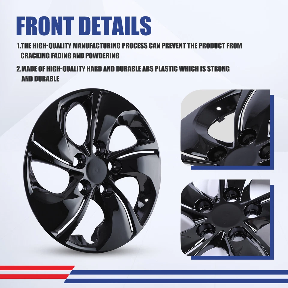 Juego de 4 tapacubos de 15 pulgadas para Honda Civic 2013 2014 2015 negro Foto 4 de 4