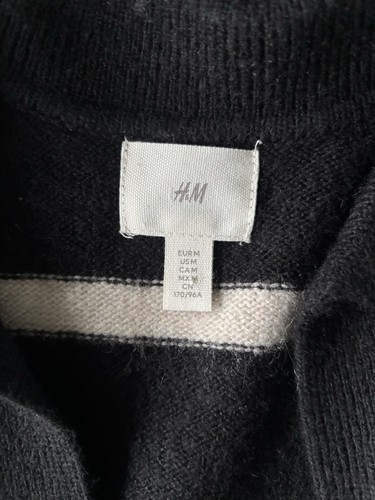 H&M Women's Collared Oversized V Neck Jumper Size M Black Cream Striped - Picture 8 of 11